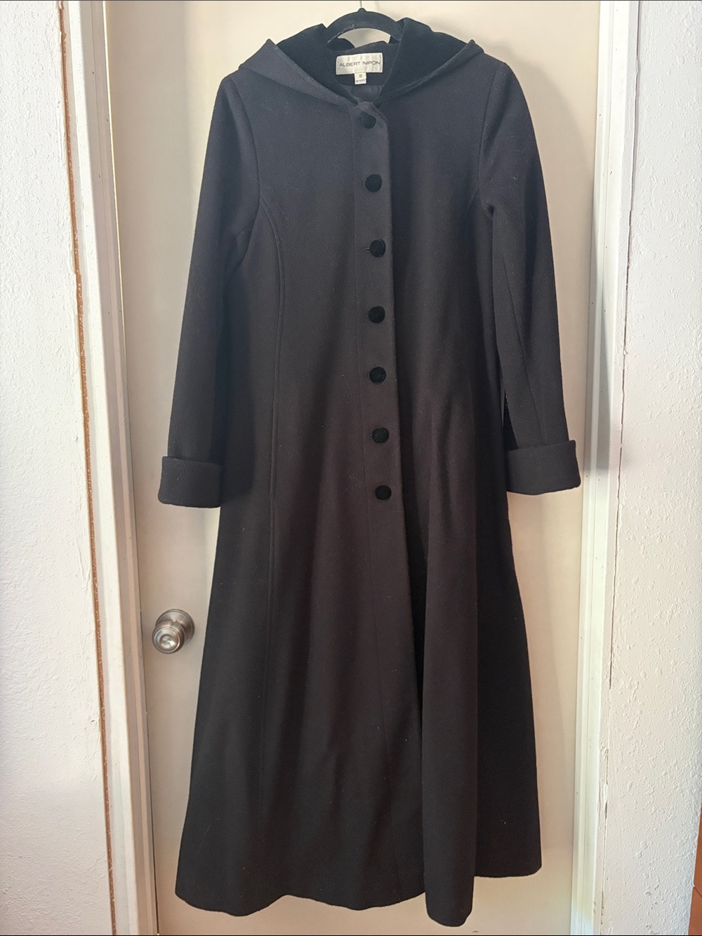 Vintage Albert Nipon Hooded Wool Maxi Coat
